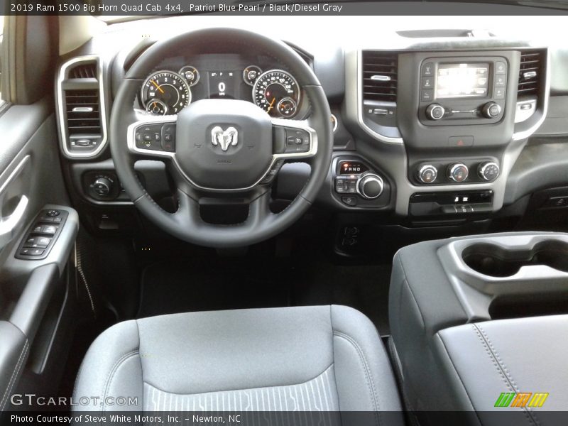 Patriot Blue Pearl / Black/Diesel Gray 2019 Ram 1500 Big Horn Quad Cab 4x4