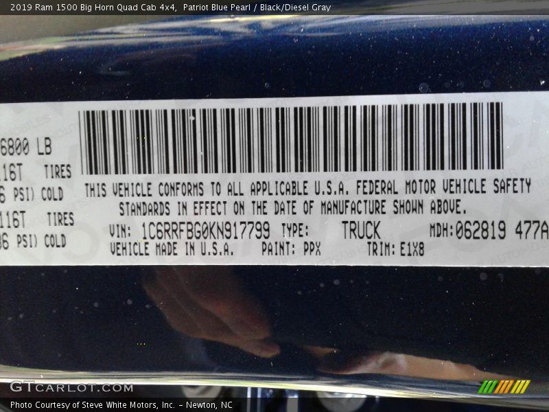 Patriot Blue Pearl / Black/Diesel Gray 2019 Ram 1500 Big Horn Quad Cab 4x4