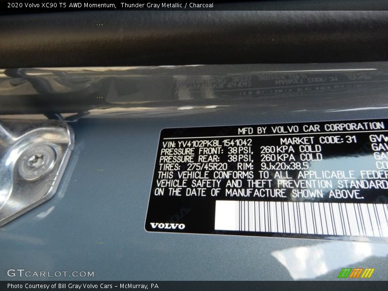Thunder Gray Metallic / Charcoal 2020 Volvo XC90 T5 AWD Momentum