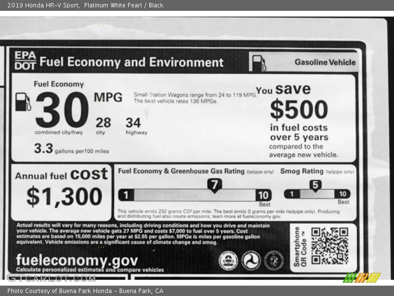 Platinum White Pearl / Black 2019 Honda HR-V Sport