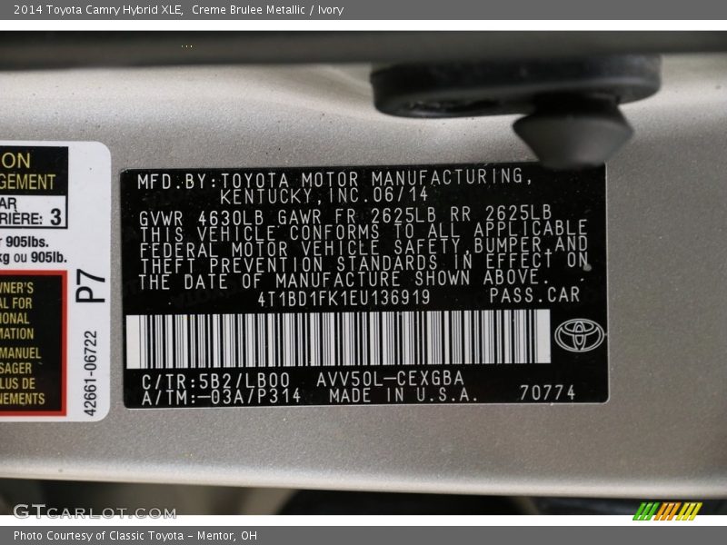 Creme Brulee Metallic / Ivory 2014 Toyota Camry Hybrid XLE