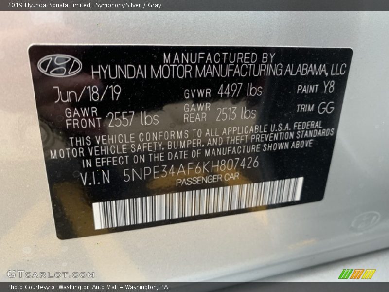 Symphony Silver / Gray 2019 Hyundai Sonata Limited