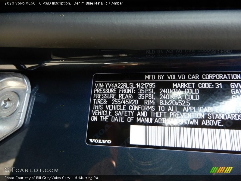 Denim Blue Metallic / Amber 2020 Volvo XC60 T6 AWD Inscription