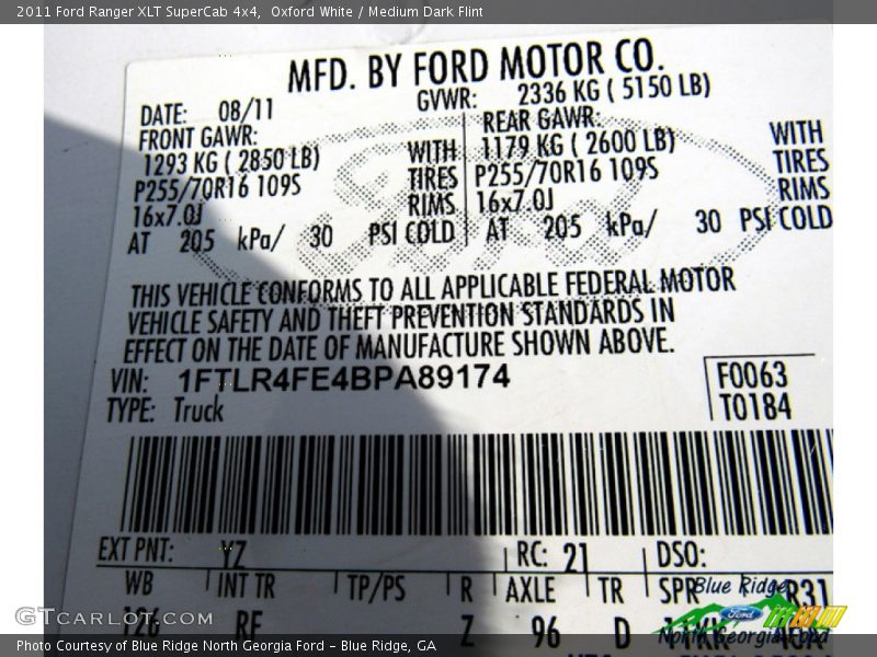 Oxford White / Medium Dark Flint 2011 Ford Ranger XLT SuperCab 4x4