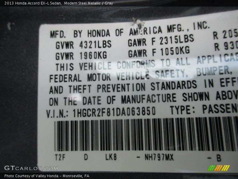 Modern Steel Metallic / Gray 2013 Honda Accord EX-L Sedan