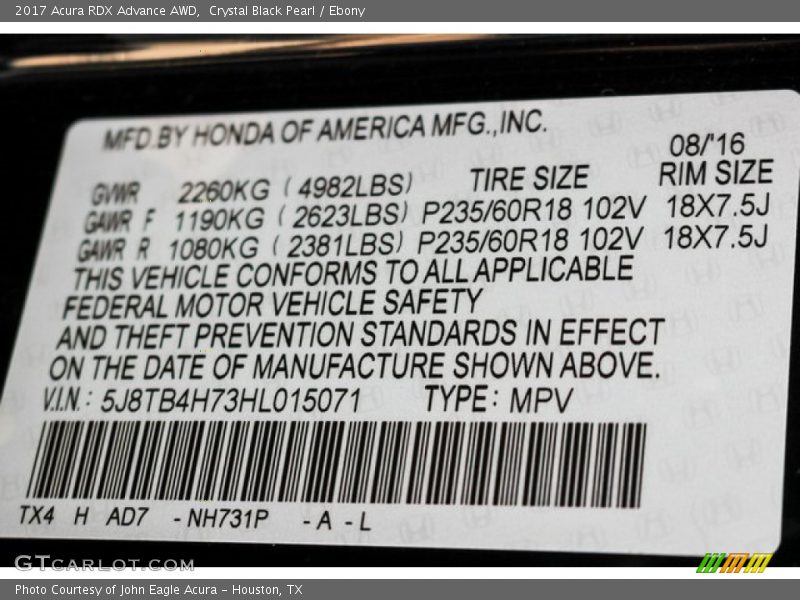 Crystal Black Pearl / Ebony 2017 Acura RDX Advance AWD