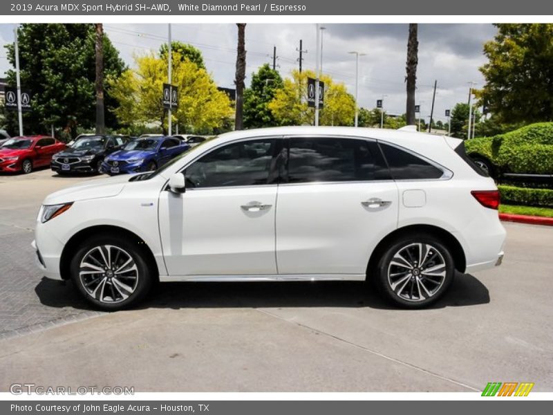 White Diamond Pearl / Espresso 2019 Acura MDX Sport Hybrid SH-AWD