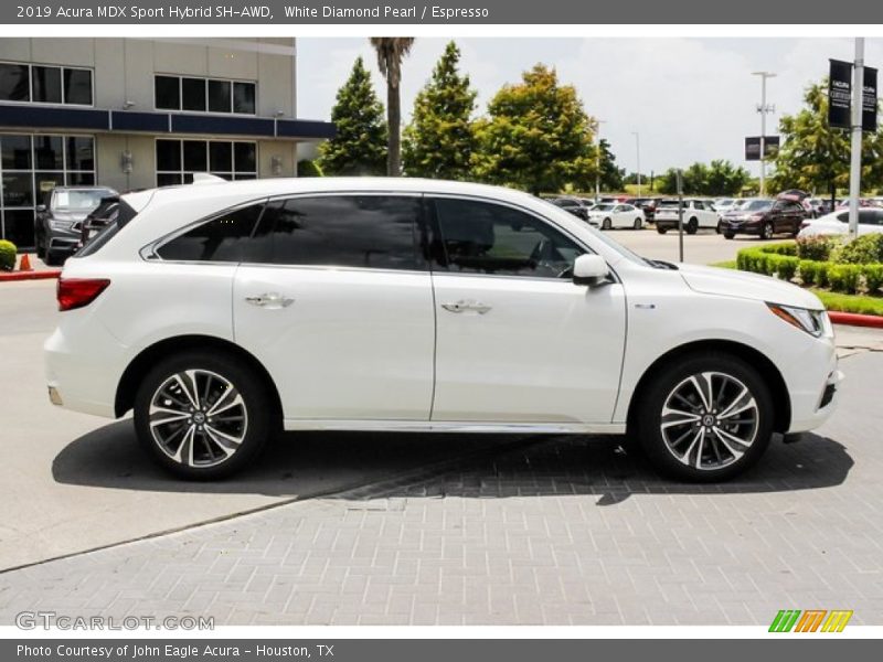 White Diamond Pearl / Espresso 2019 Acura MDX Sport Hybrid SH-AWD