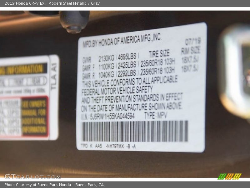 Modern Steel Metallic / Gray 2019 Honda CR-V EX