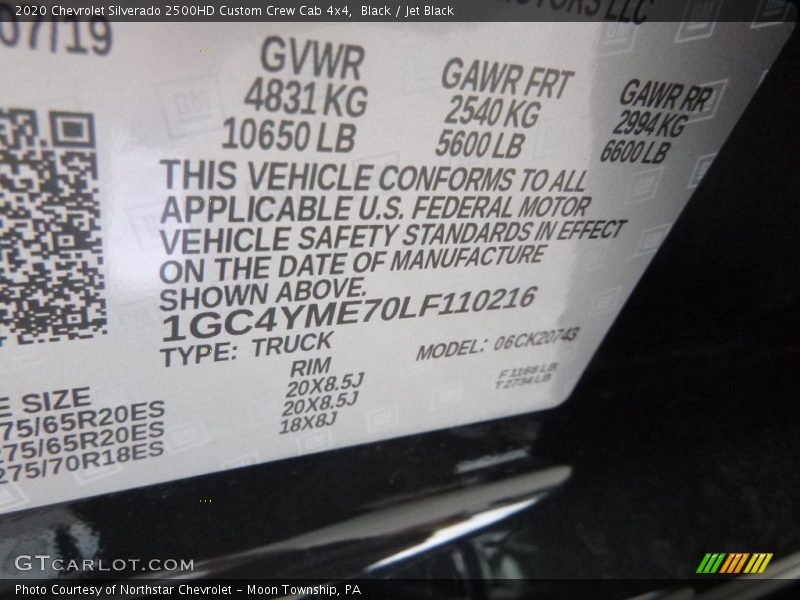 Black / Jet Black 2020 Chevrolet Silverado 2500HD Custom Crew Cab 4x4