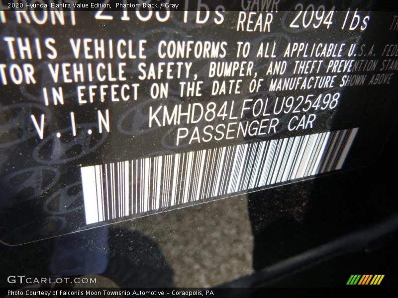 Phantom Black / Gray 2020 Hyundai Elantra Value Edition
