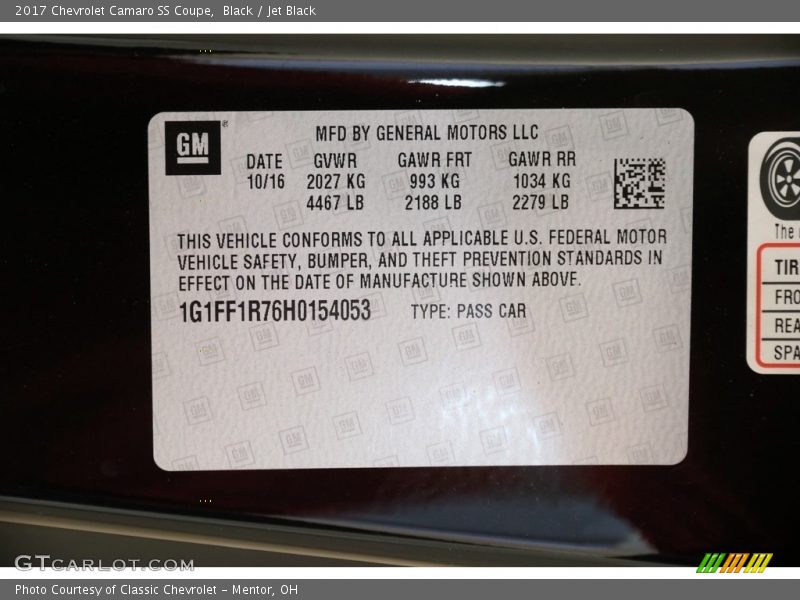 Black / Jet Black 2017 Chevrolet Camaro SS Coupe