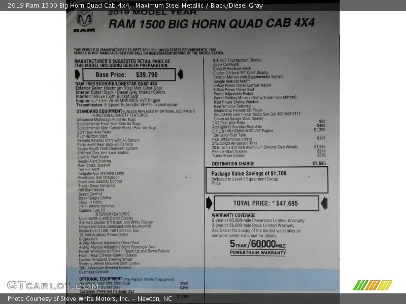 Maximum Steel Metallic / Black/Diesel Gray 2019 Ram 1500 Big Horn Quad Cab 4x4