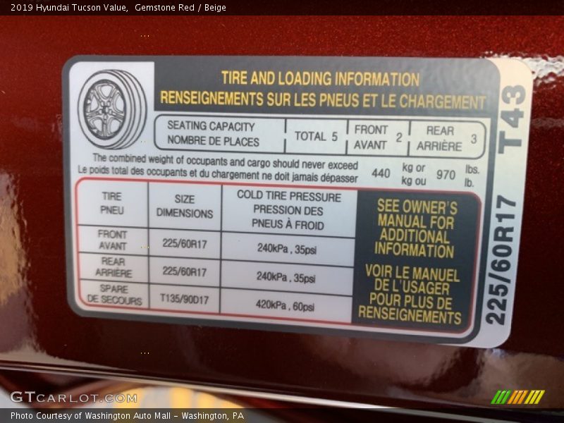 Gemstone Red / Beige 2019 Hyundai Tucson Value