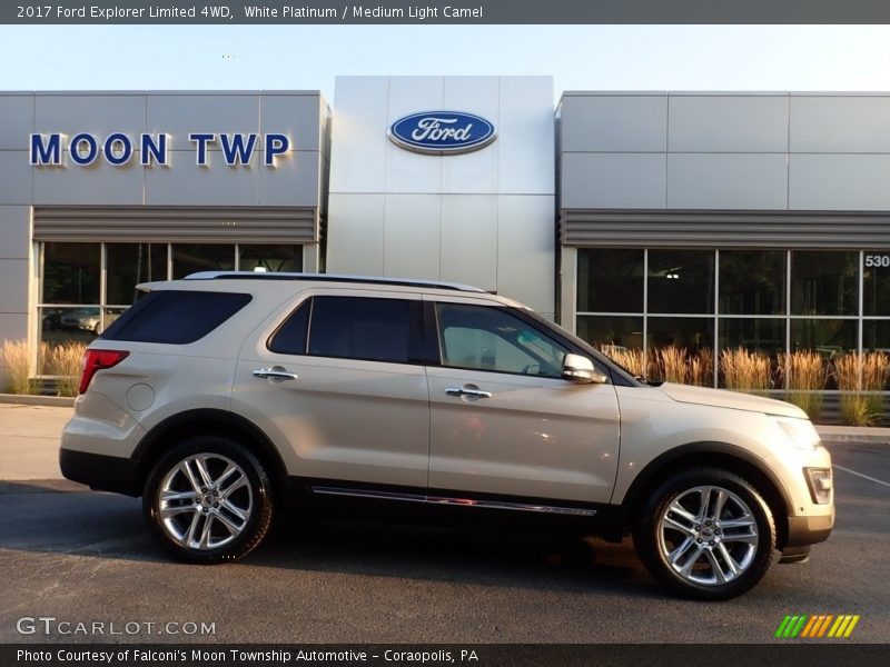White Platinum / Medium Light Camel 2017 Ford Explorer Limited 4WD