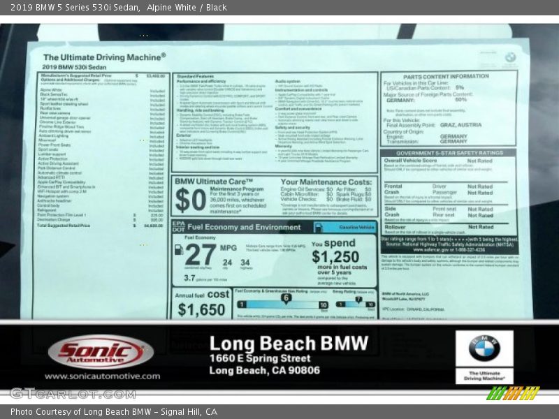 Alpine White / Black 2019 BMW 5 Series 530i Sedan