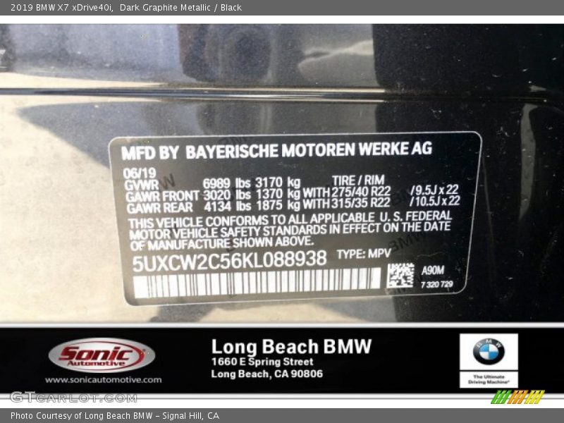 Dark Graphite Metallic / Black 2019 BMW X7 xDrive40i