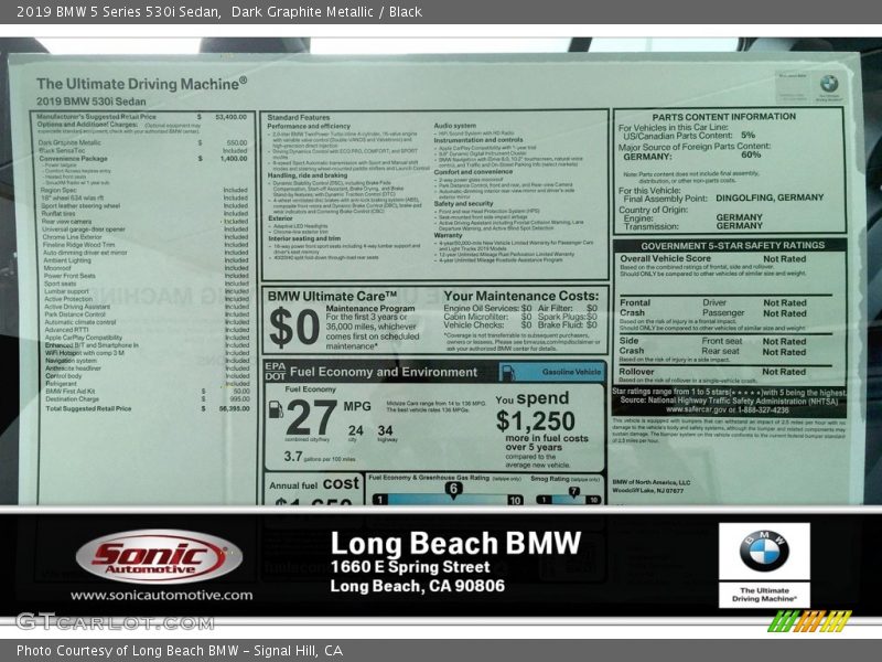 Dark Graphite Metallic / Black 2019 BMW 5 Series 530i Sedan