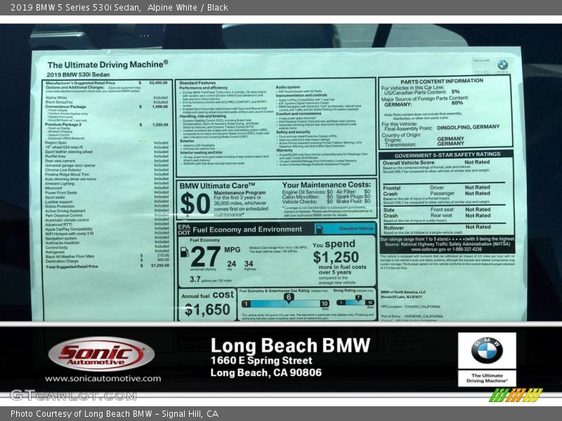 Alpine White / Black 2019 BMW 5 Series 530i Sedan