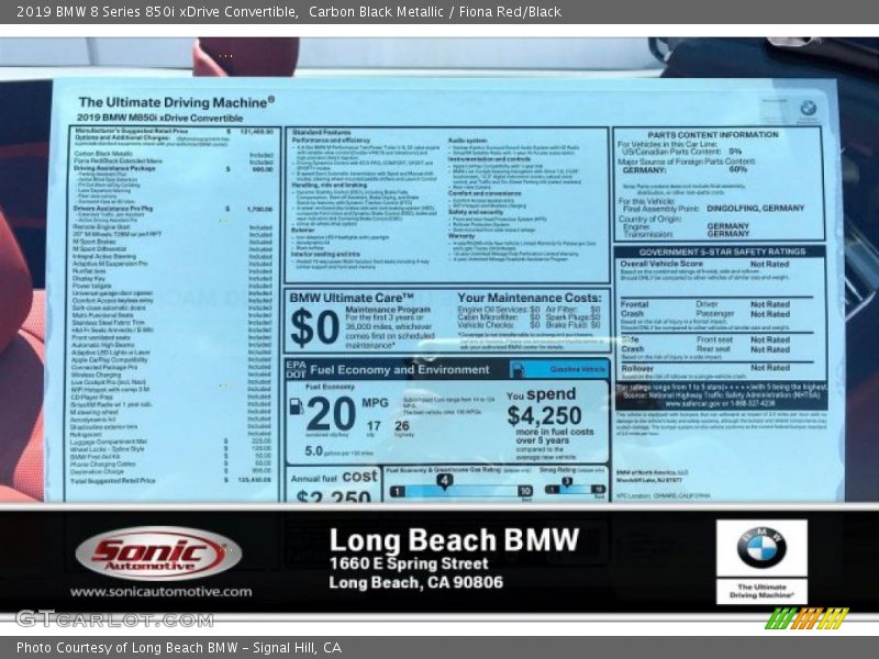 Carbon Black Metallic / Fiona Red/Black 2019 BMW 8 Series 850i xDrive Convertible