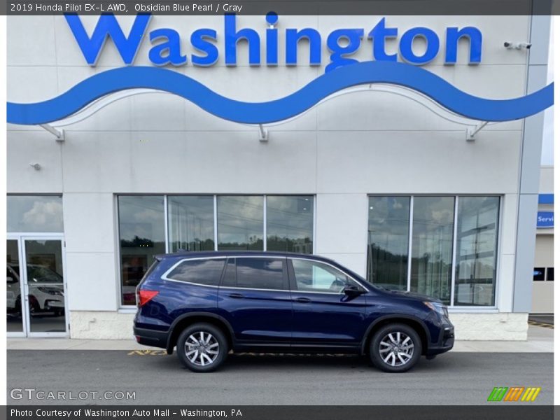 Obsidian Blue Pearl / Gray 2019 Honda Pilot EX-L AWD