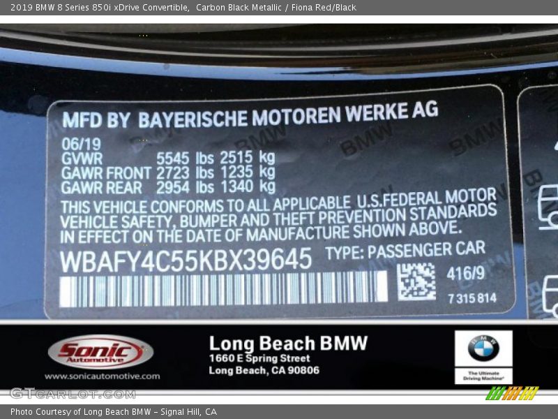 Carbon Black Metallic / Fiona Red/Black 2019 BMW 8 Series 850i xDrive Convertible