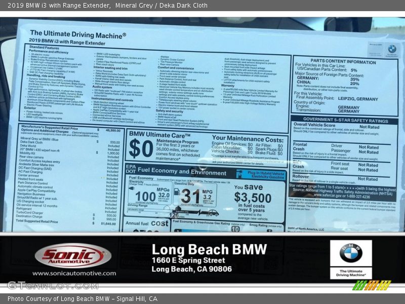 Mineral Grey / Deka Dark Cloth 2019 BMW i3 with Range Extender