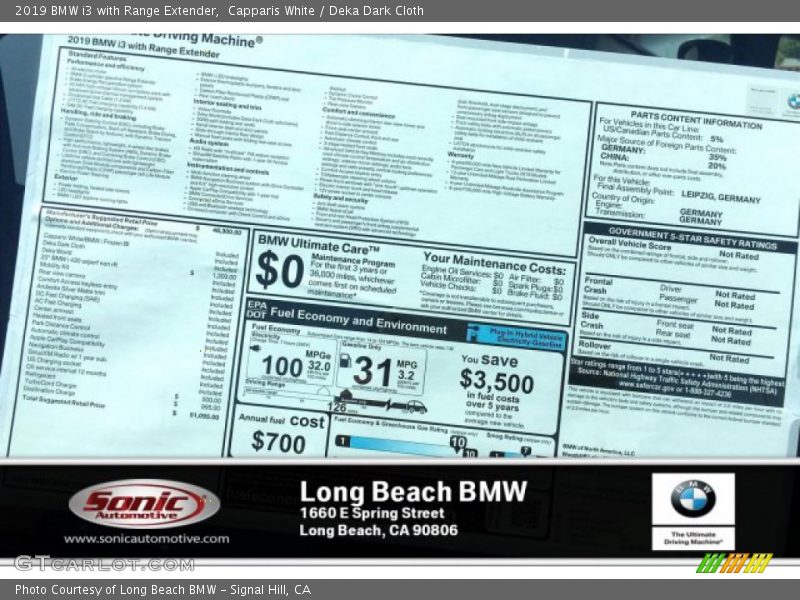 Capparis White / Deka Dark Cloth 2019 BMW i3 with Range Extender