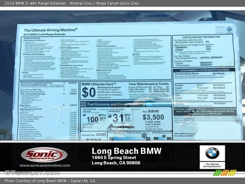 Mineral Grey / Mega Carum Spice Grey 2019 BMW i3 with Range Extender