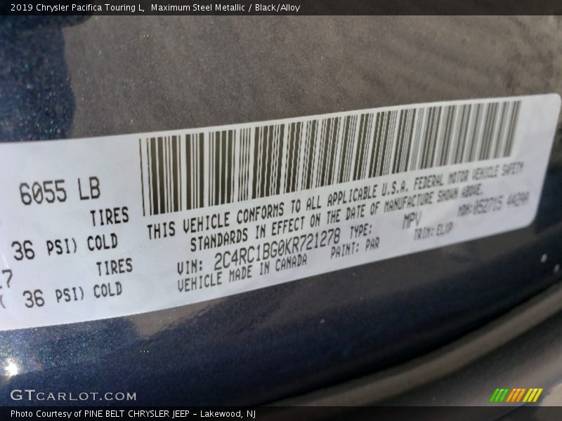 Maximum Steel Metallic / Black/Alloy 2019 Chrysler Pacifica Touring L