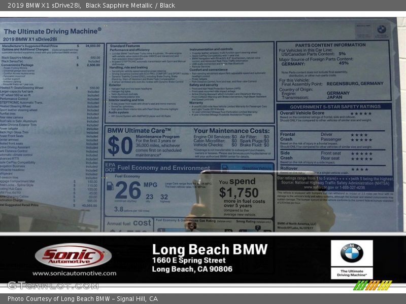 Black Sapphire Metallic / Black 2019 BMW X1 sDrive28i