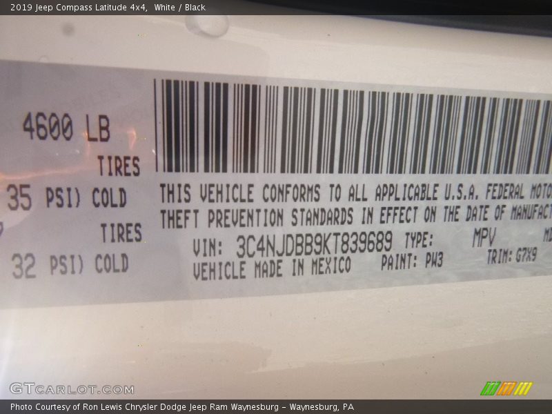 White / Black 2019 Jeep Compass Latitude 4x4
