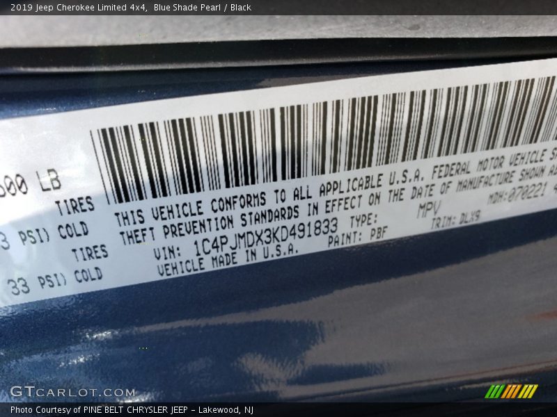 Blue Shade Pearl / Black 2019 Jeep Cherokee Limited 4x4