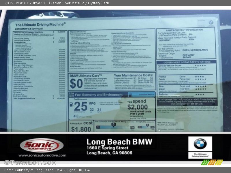 Glacier Silver Metallic / Oyster/Black 2019 BMW X1 xDrive28i