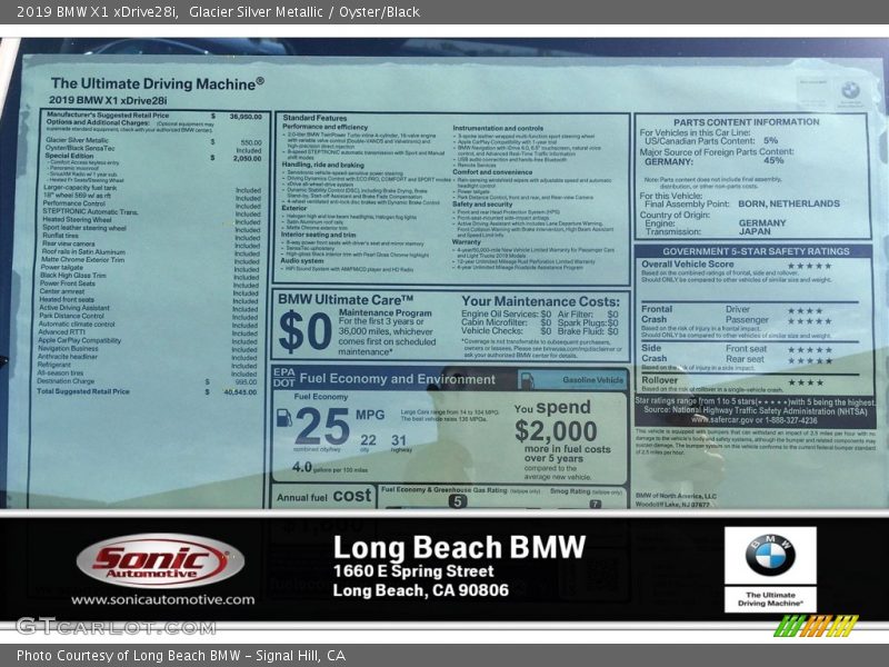 Glacier Silver Metallic / Oyster/Black 2019 BMW X1 xDrive28i