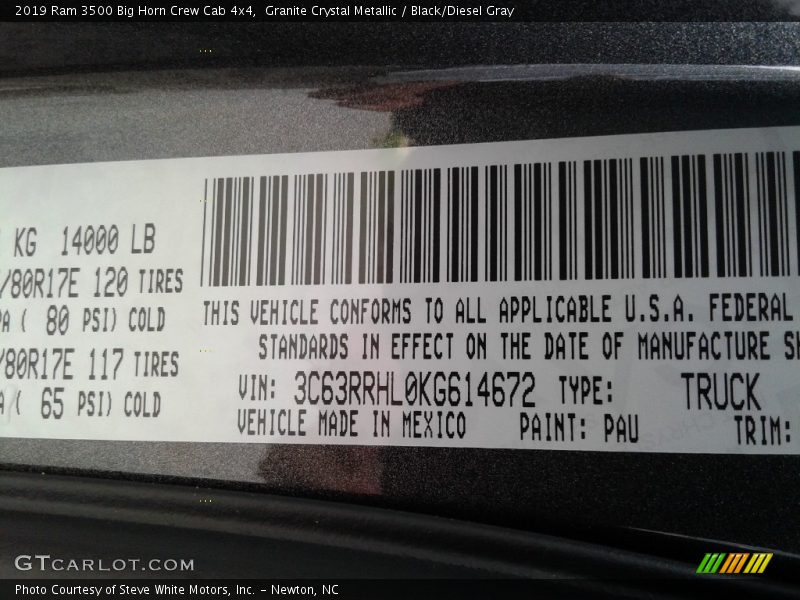 Granite Crystal Metallic / Black/Diesel Gray 2019 Ram 3500 Big Horn Crew Cab 4x4