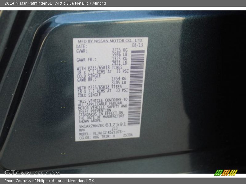 Arctic Blue Metallic / Almond 2014 Nissan Pathfinder SL