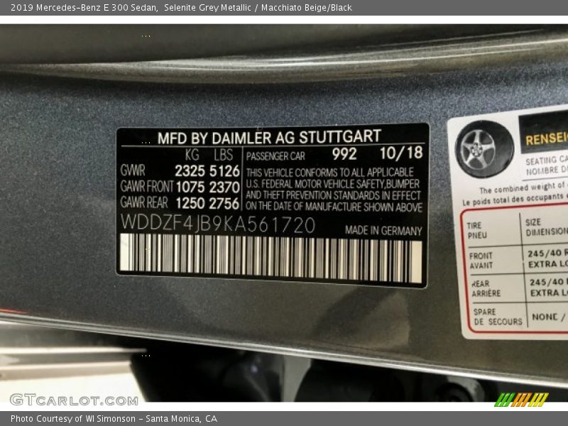 Selenite Grey Metallic / Macchiato Beige/Black 2019 Mercedes-Benz E 300 Sedan