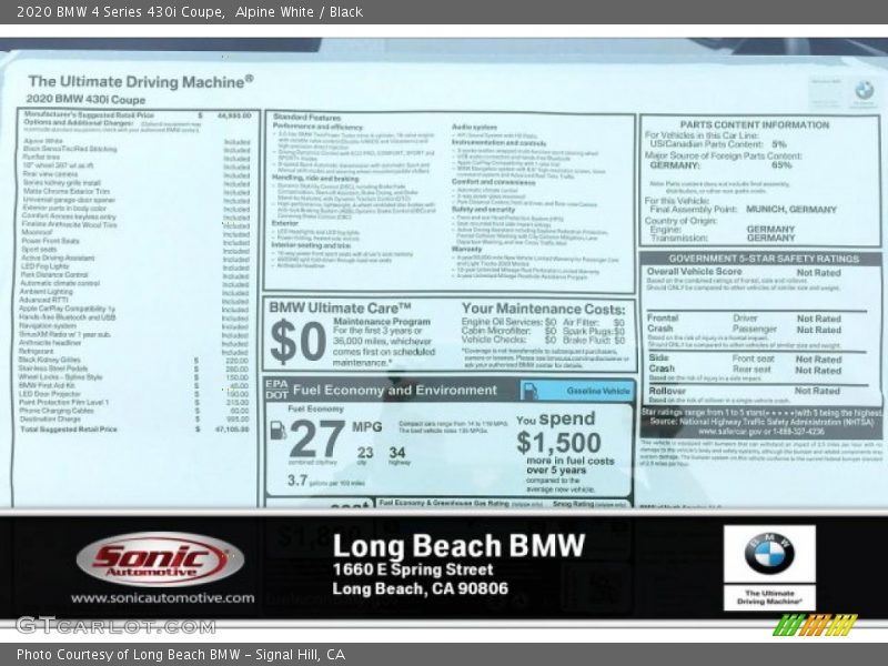 Alpine White / Black 2020 BMW 4 Series 430i Coupe