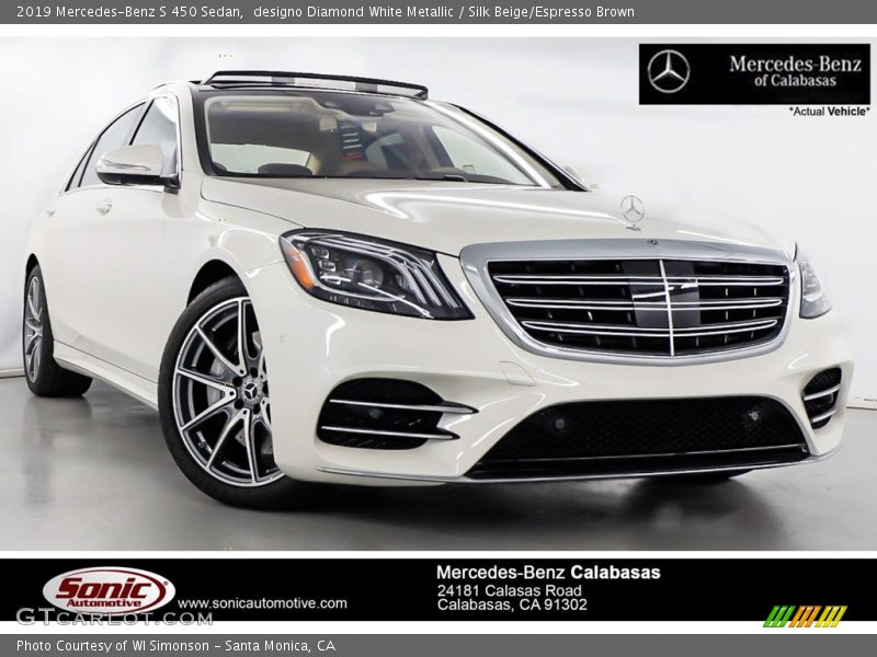 designo Diamond White Metallic / Silk Beige/Espresso Brown 2019 Mercedes-Benz S 450 Sedan