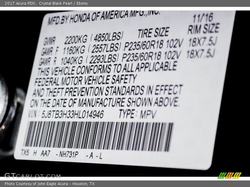 Crystal Black Pearl / Ebony 2017 Acura RDX