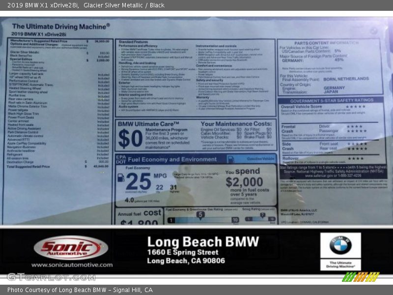 Glacier Silver Metallic / Black 2019 BMW X1 xDrive28i