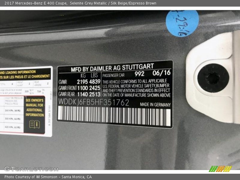 Selenite Grey Metallic / Silk Beige/Espresso Brown 2017 Mercedes-Benz E 400 Coupe