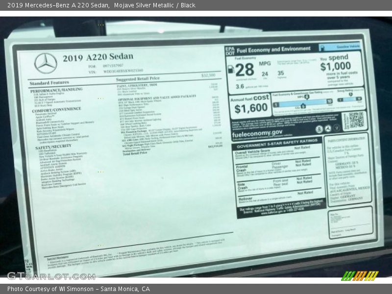 Mojave Silver Metallic / Black 2019 Mercedes-Benz A 220 Sedan