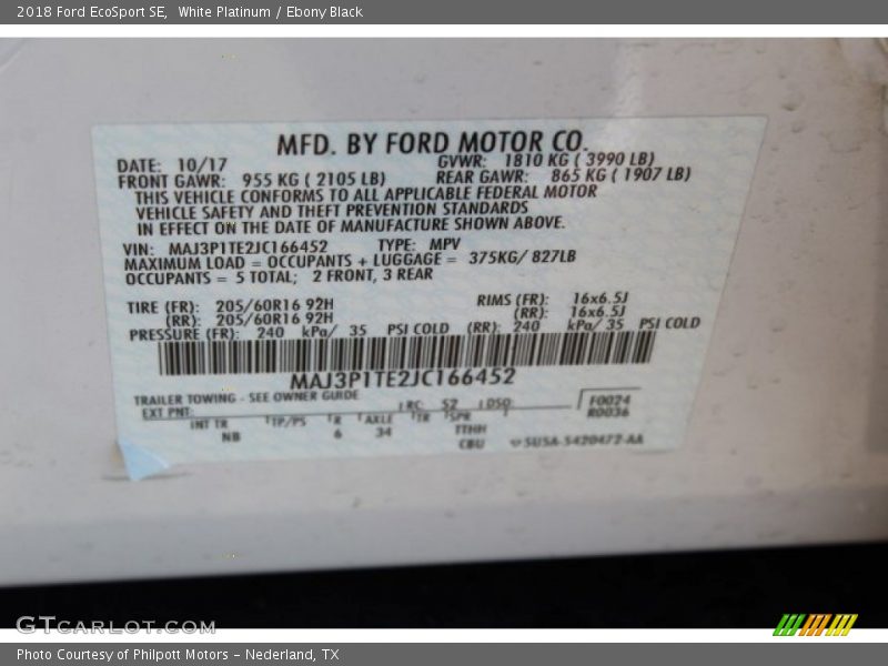 White Platinum / Ebony Black 2018 Ford EcoSport SE