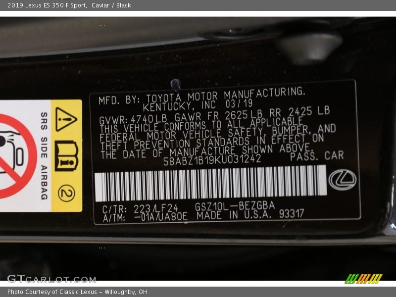 Caviar / Black 2019 Lexus ES 350 F Sport