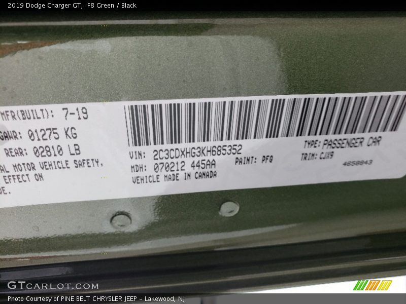 F8 Green / Black 2019 Dodge Charger GT
