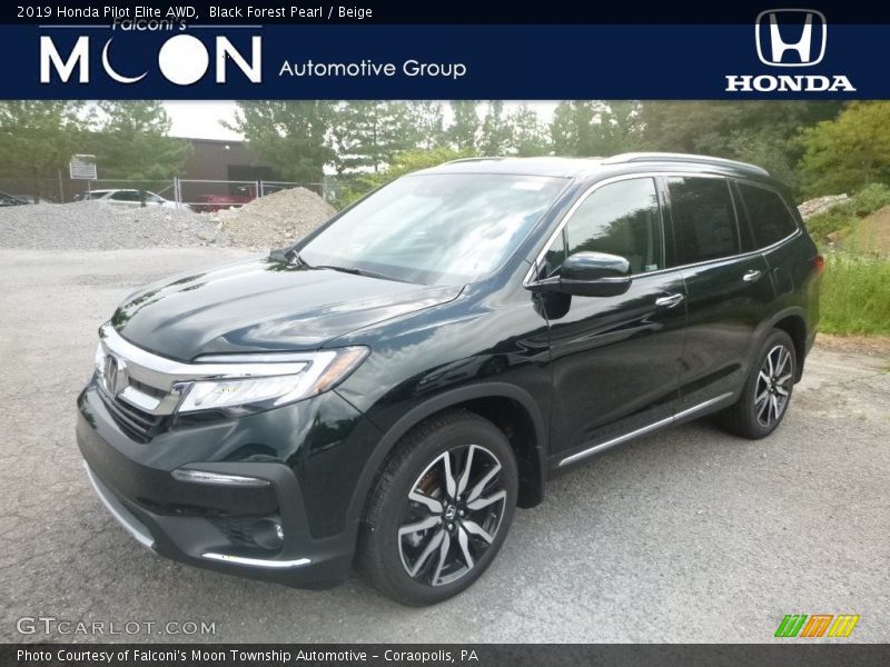 Black Forest Pearl / Beige 2019 Honda Pilot Elite AWD