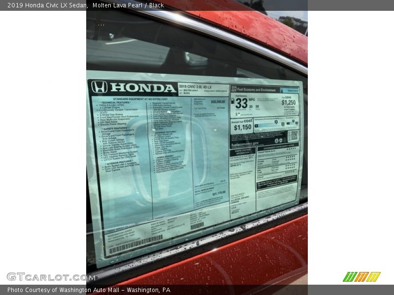 Molten Lava Pearl / Black 2019 Honda Civic LX Sedan