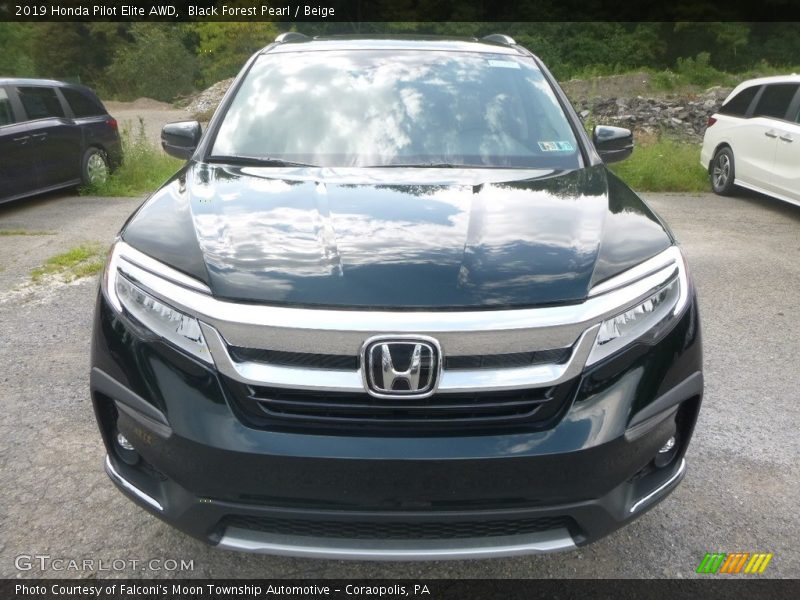 Black Forest Pearl / Beige 2019 Honda Pilot Elite AWD